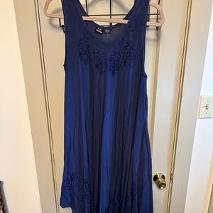 S.R. Fashion NWT Navy Blue Embroidered Midi Dress OS